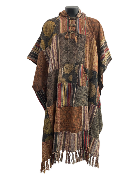 Patchwork Cotton Poncho Brown