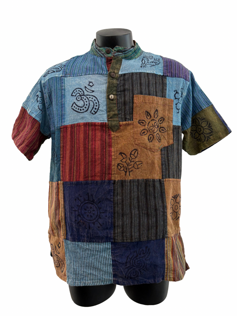 Short sleeve Patchwork Cotton Shirt M