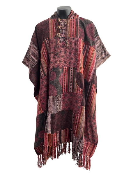 Patchwork Cotton Poncho Red