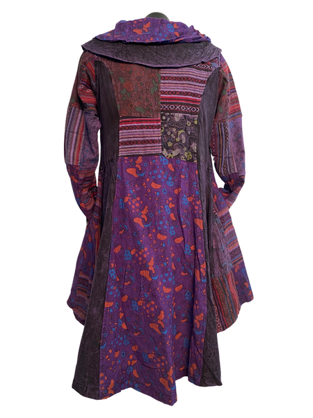 Long Flared Mushroom Print Patchwork Jacket