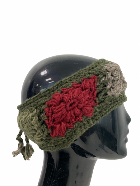 Crochet wool headband green border
