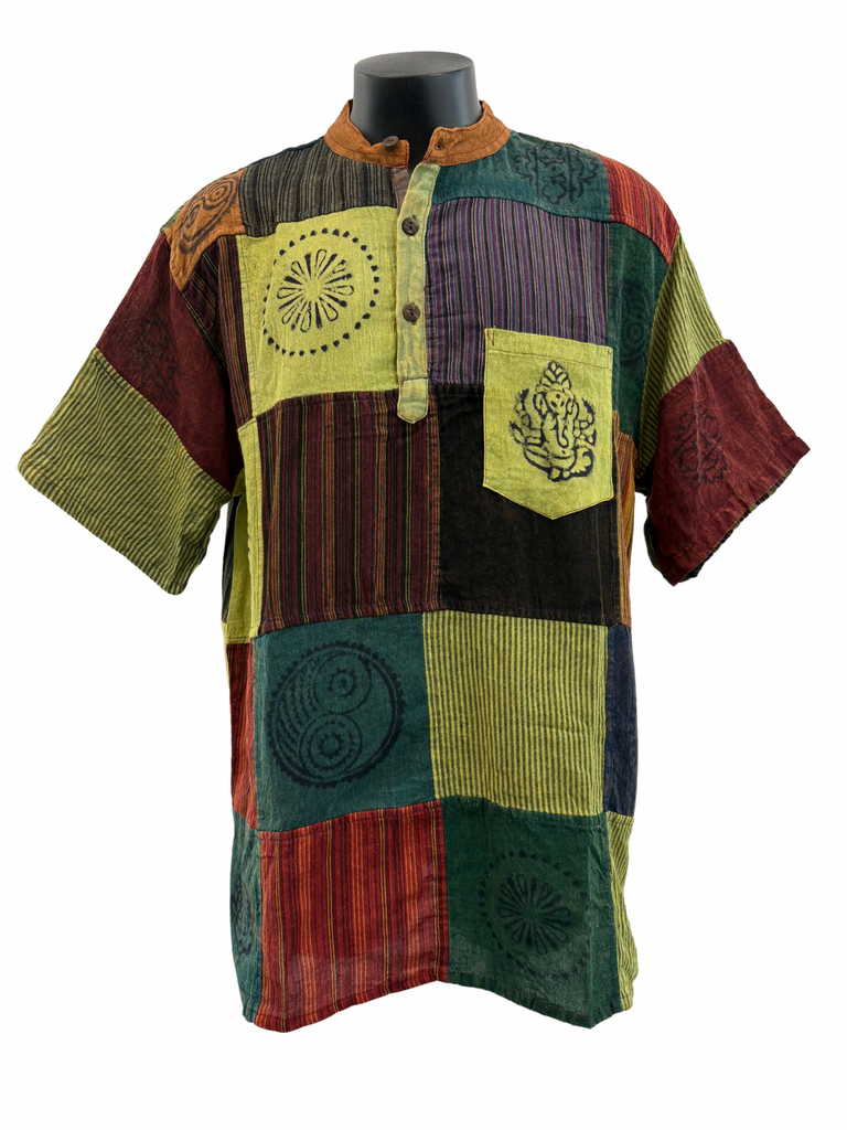 Short sleeve Patchwork Cotton Shirt XXL