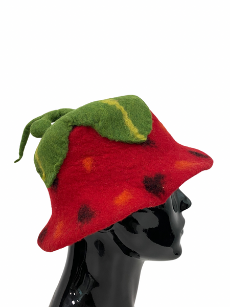 Felted Wool winter hat strawberry