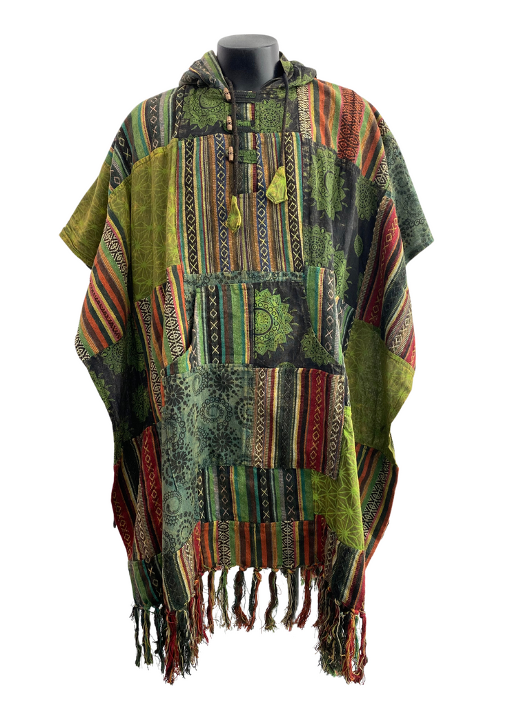 Patchwork Cotton Poncho Green