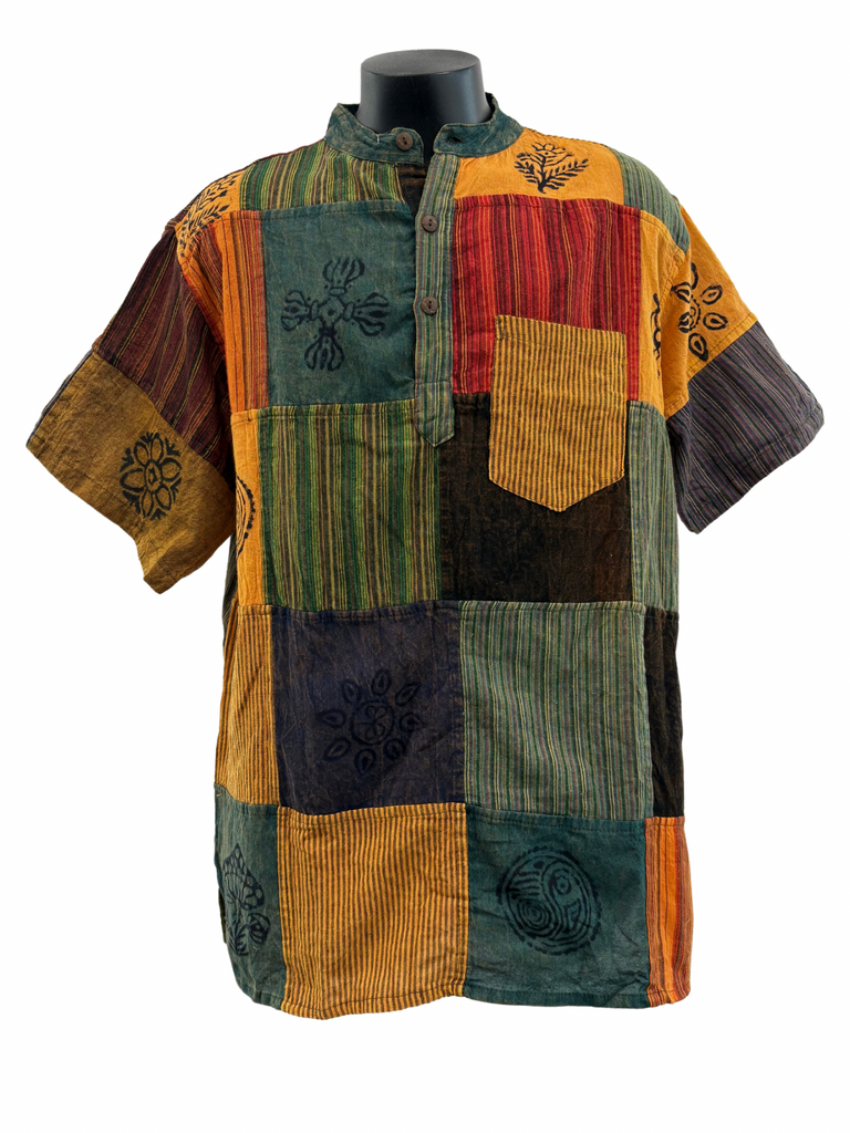 Short sleeve Patchwork Cotton Shirt XXL