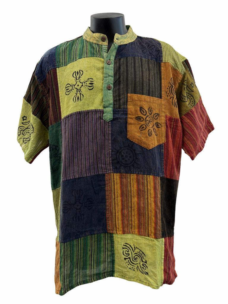 Short sleeve Patchwork Cotton Shirt 3XL