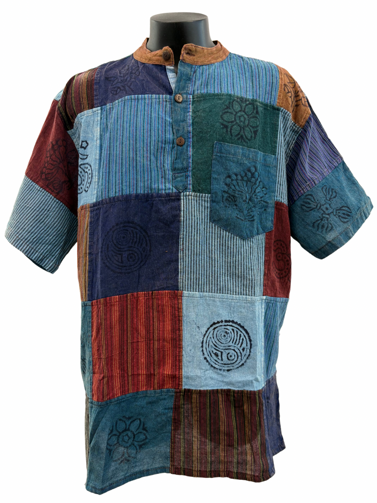 Short sleeve Patchwork Cotton Shirt 3XL