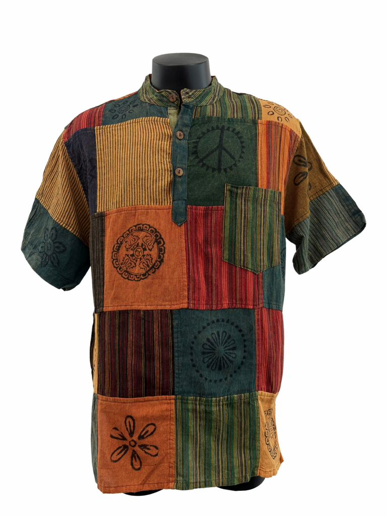 Short sleeve Patchwork Cotton Shirt L