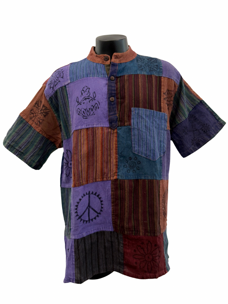 Short sleeve Patchwork Cotton Shirt XL