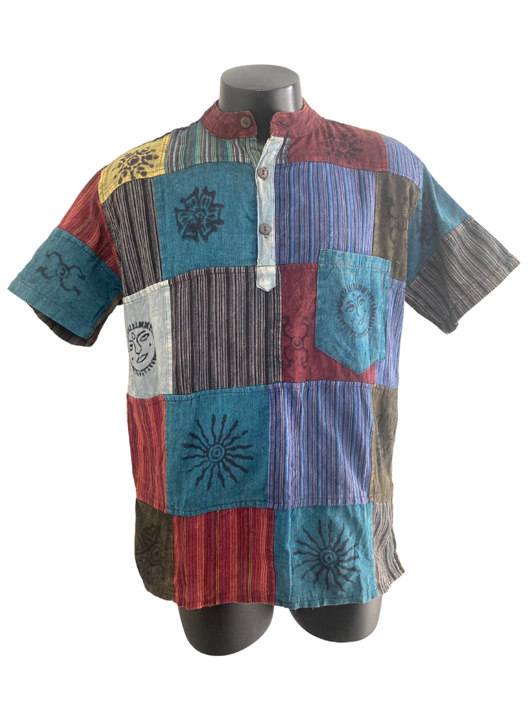 Short sleeve Patchwork Cotton Shirt S