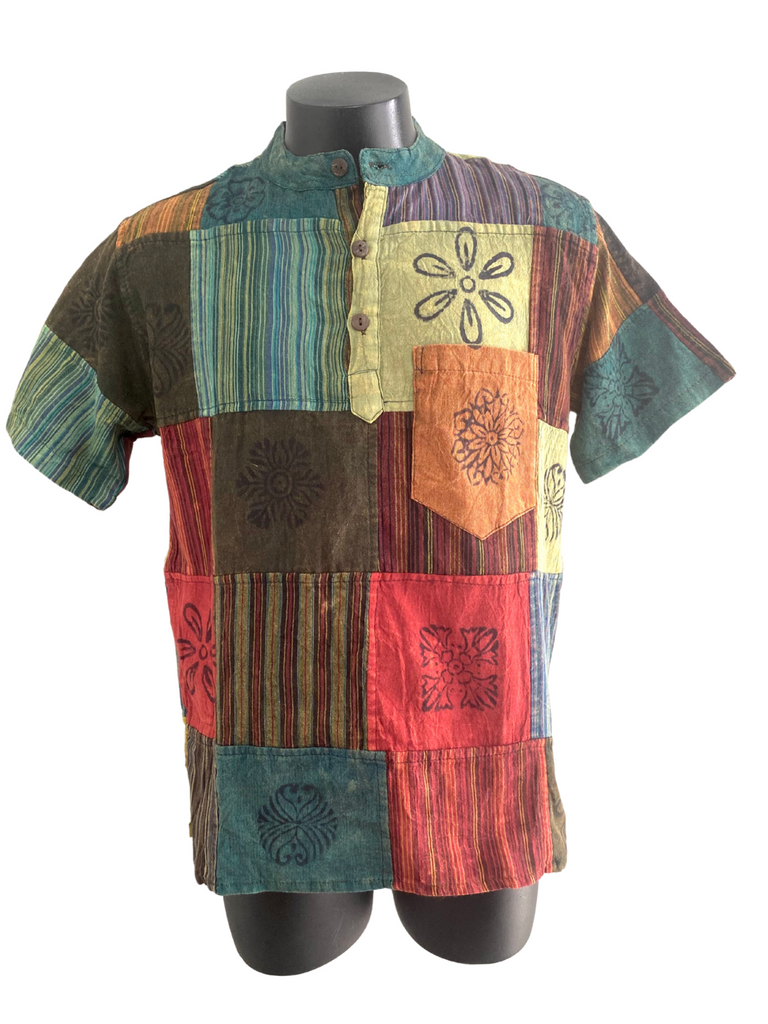 Short sleeve Patchwork Cotton Shirt S