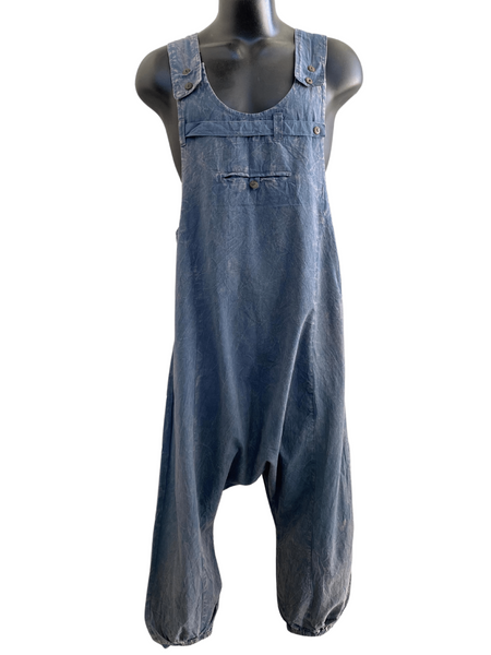 Stonewashed drop crotch overalls