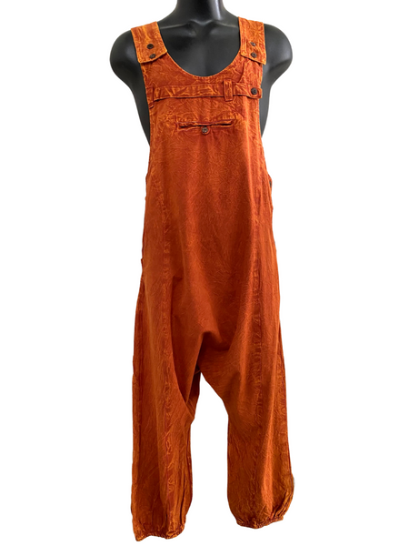Stonewashed drop crotch overalls