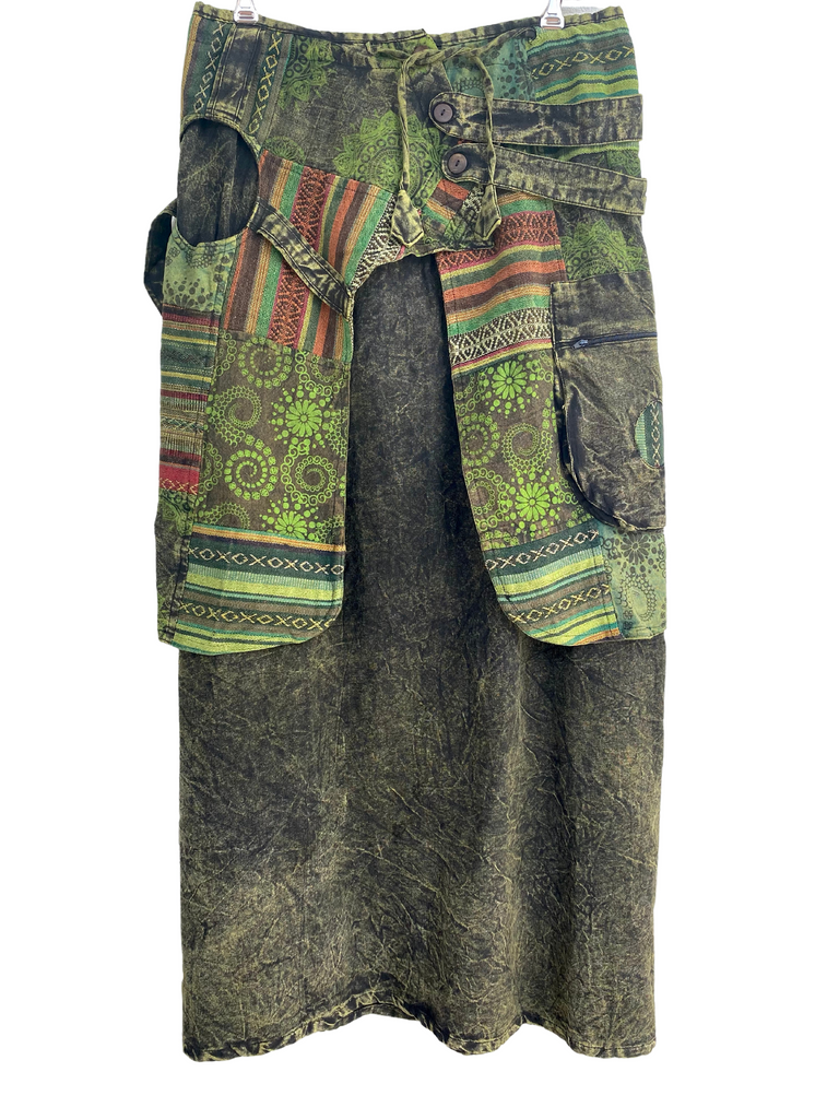 Long skirt with patchwork overlay