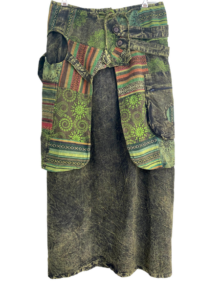 Long skirt with patchwork overlay