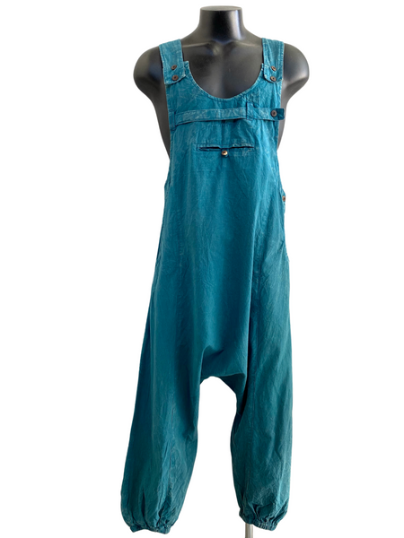 Stonewashed drop crotch overalls