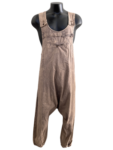 Stonewashed drop crotch overalls