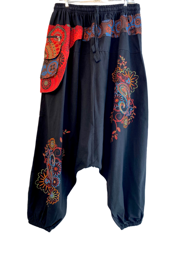 Embroidered Pants Drop Crotch