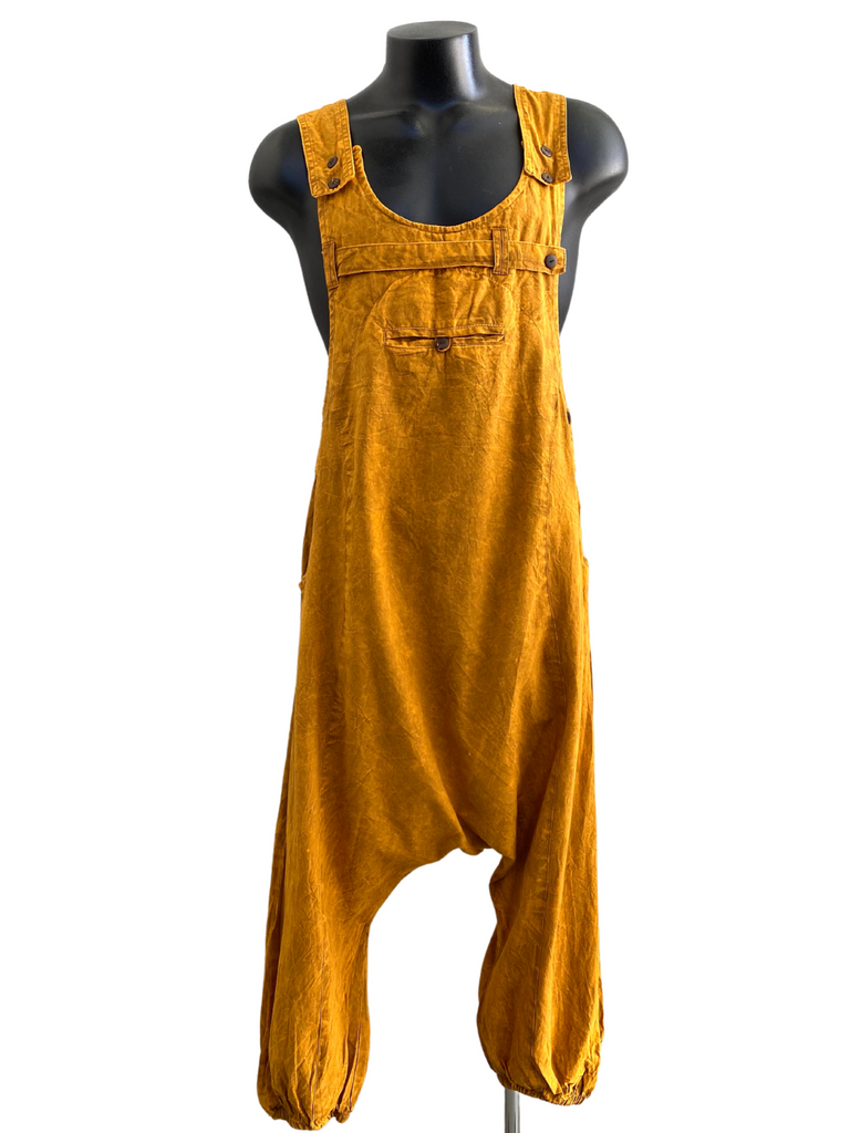Stonewashed drop crotch overalls