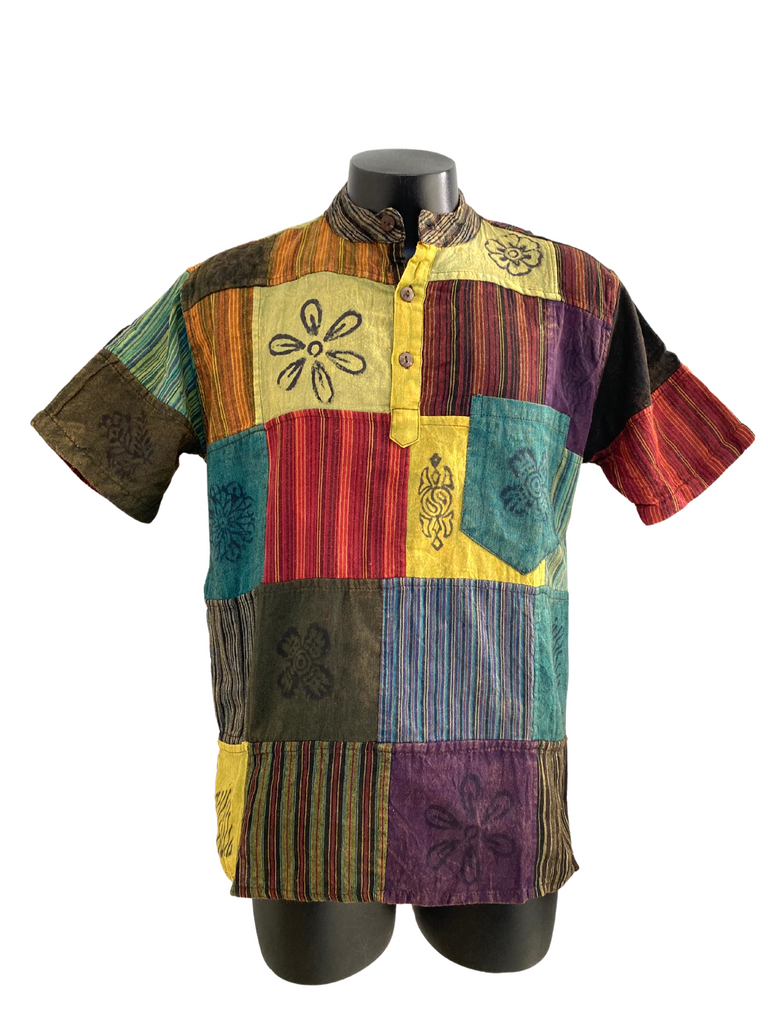 Short sleeve Patchwork Cotton Shirt S