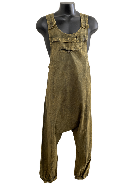 Stonewashed drop crotch overalls