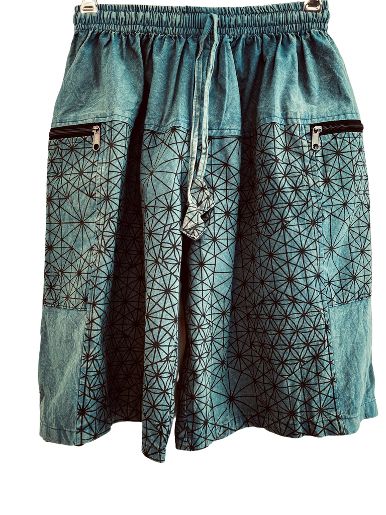 Stonewashed Flower of Life print shorts