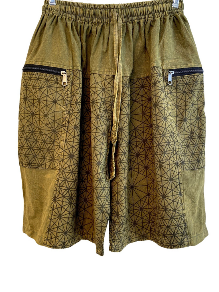 Stonewashed Flower of Life print shorts