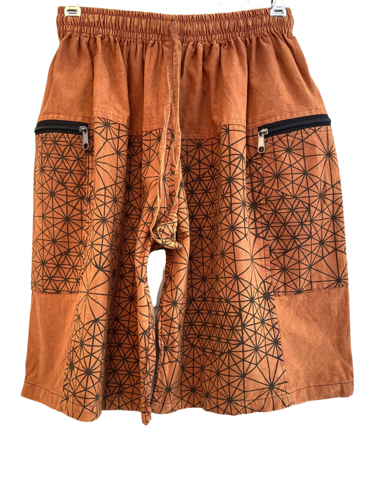 Stonewashed Flower of Life print shorts