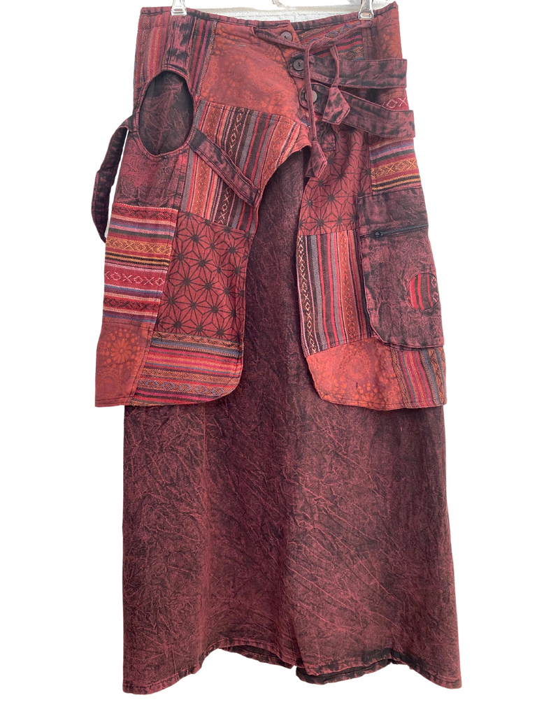 Long skirt with patchwork overlay
