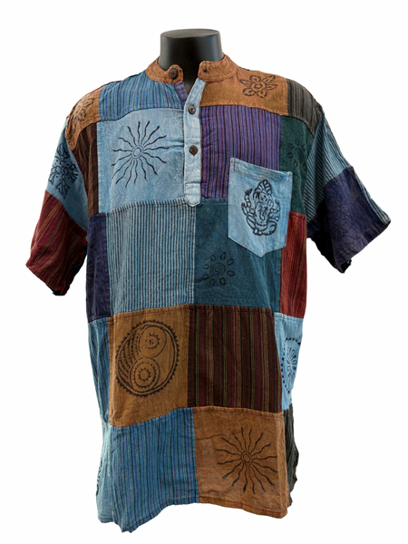 Short sleeve Patchwork Cotton Shirt XXL
