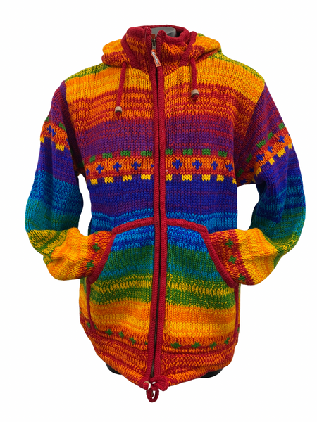 thumbnail image 2 of Men's GHERI Boho Knitted Hooded Jacket - Colorful Patchwork Cotton With Fleece Lining, Zip Front 2 of 6