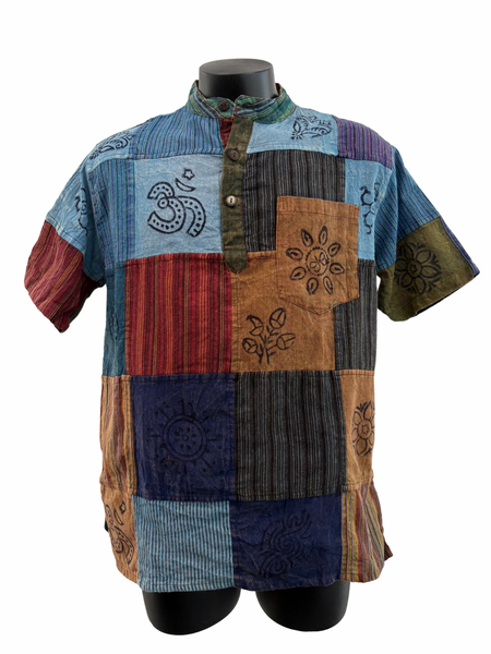 Short sleeve Patchwork Cotton Shirt M