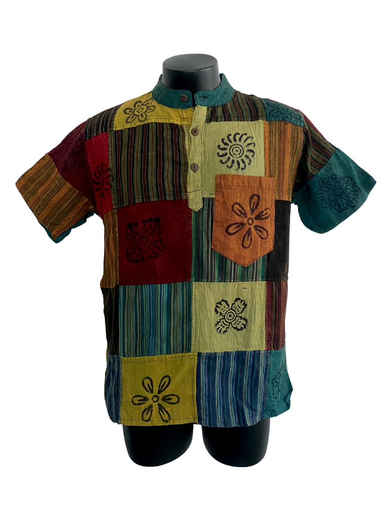 Short sleeve Patchwork Cotton Shirt S