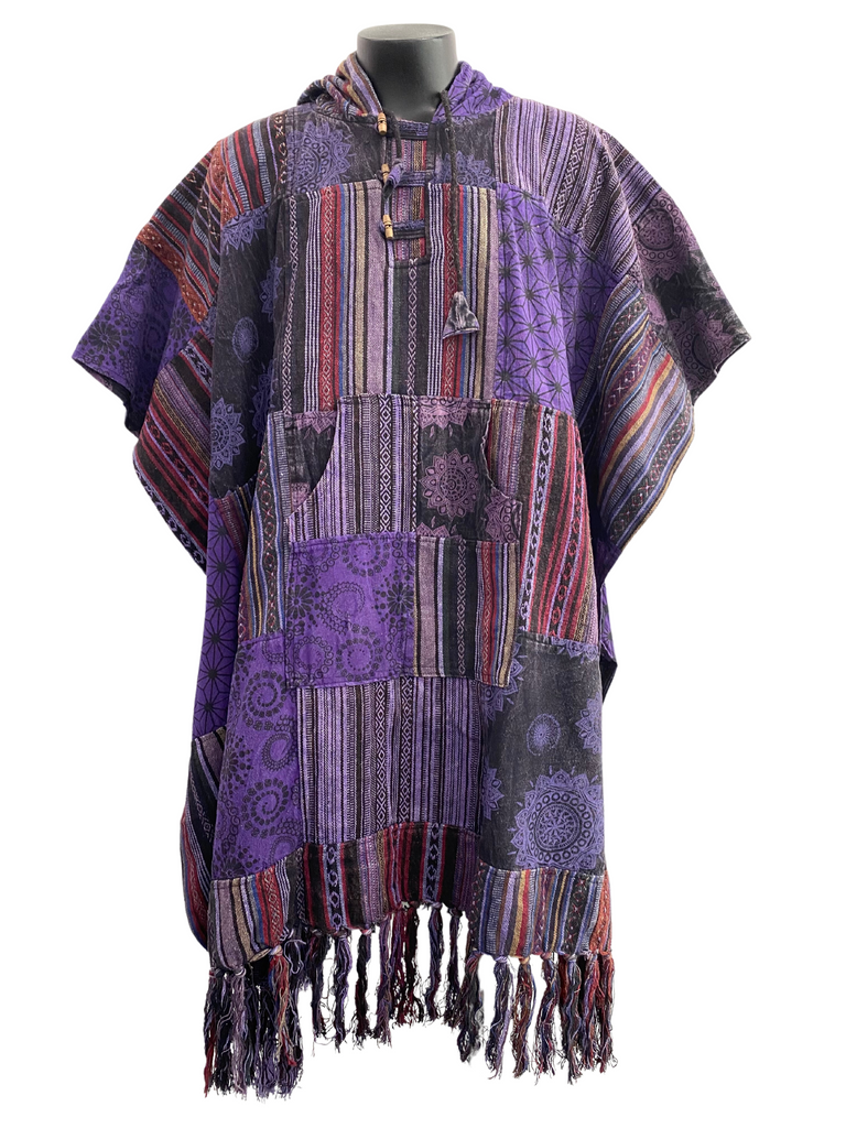 Patchwork Cotton Poncho Purple