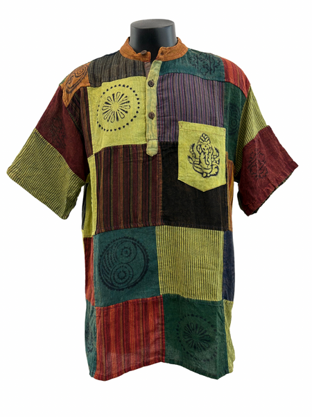 Short sleeve Patchwork Cotton Shirt XXL