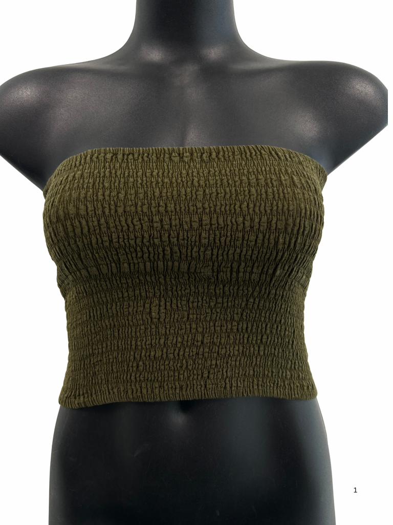 Shirred tube top Olive Green