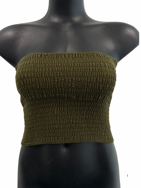 Shirred tube top Olive Green