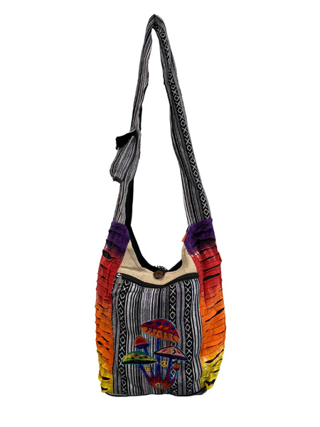 Embroidered razor cut shoulder bag