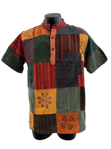 Short sleeve Patchwork Cotton Shirt M