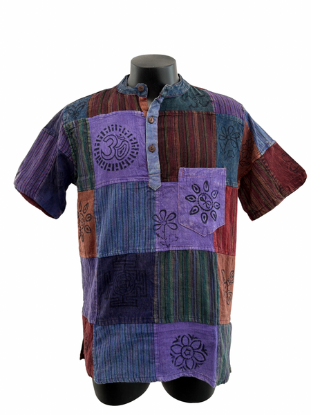 Short sleeve Patchwork Cotton Shirt M