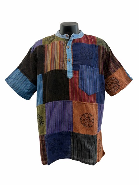 Short sleeve Patchwork Cotton Shirt XL
