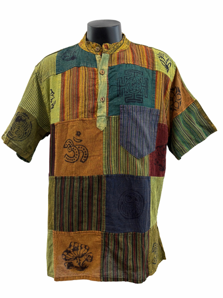 Short sleeve Patchwork Cotton Shirt XL