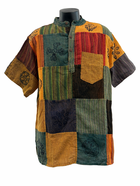 Short sleeve Patchwork Cotton Shirt XXL