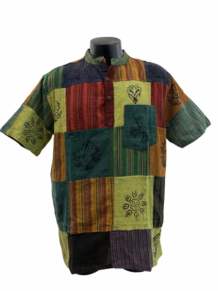 Short sleeve Patchwork Cotton Shirt L
