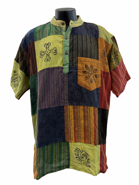 Short sleeve Patchwork Cotton Shirt 3XL