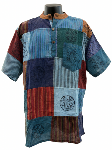 Short sleeve Patchwork Cotton Shirt 3XL