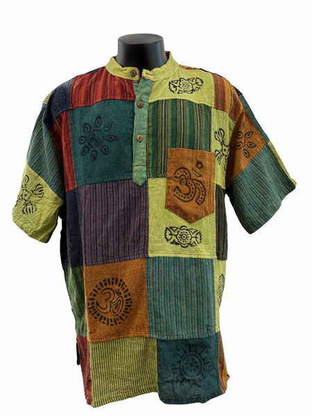 Short sleeve Patchwork Cotton Shirt 3XL