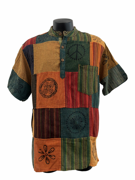 Short sleeve Patchwork Cotton Shirt L
