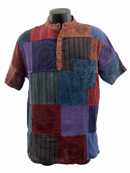 Short sleeve Patchwork Cotton Shirt L
