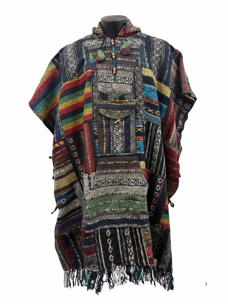 Patchwork Brushed Gheri cotton Poncho